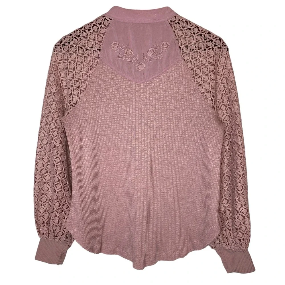Free People Sweetest Thing Thermal Top Boho Balloon Sleeve Pink size XS